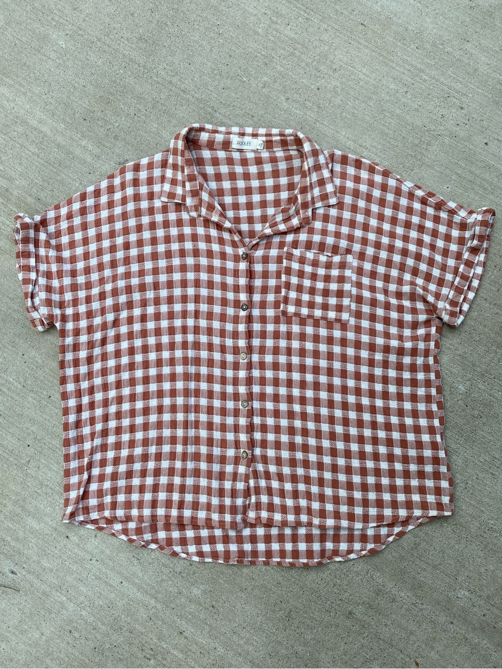 White & Rust Gingham Button-up